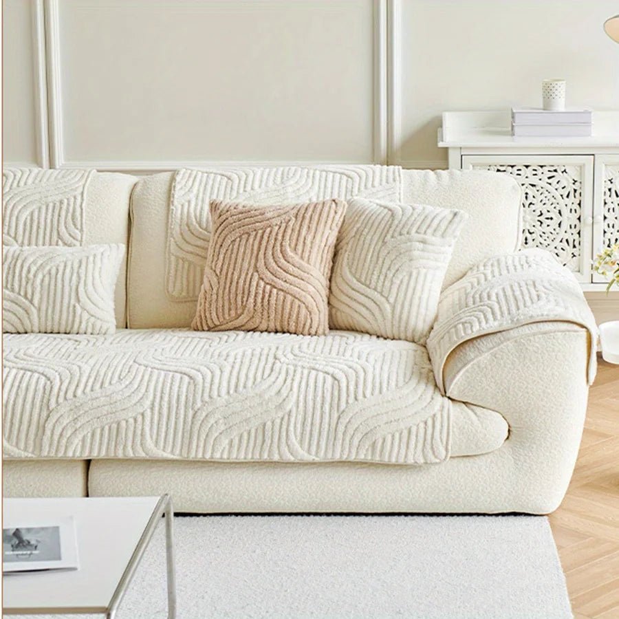 Velvet Sofa Cover Non Slip Striped Couch Protector Wave Striped Design