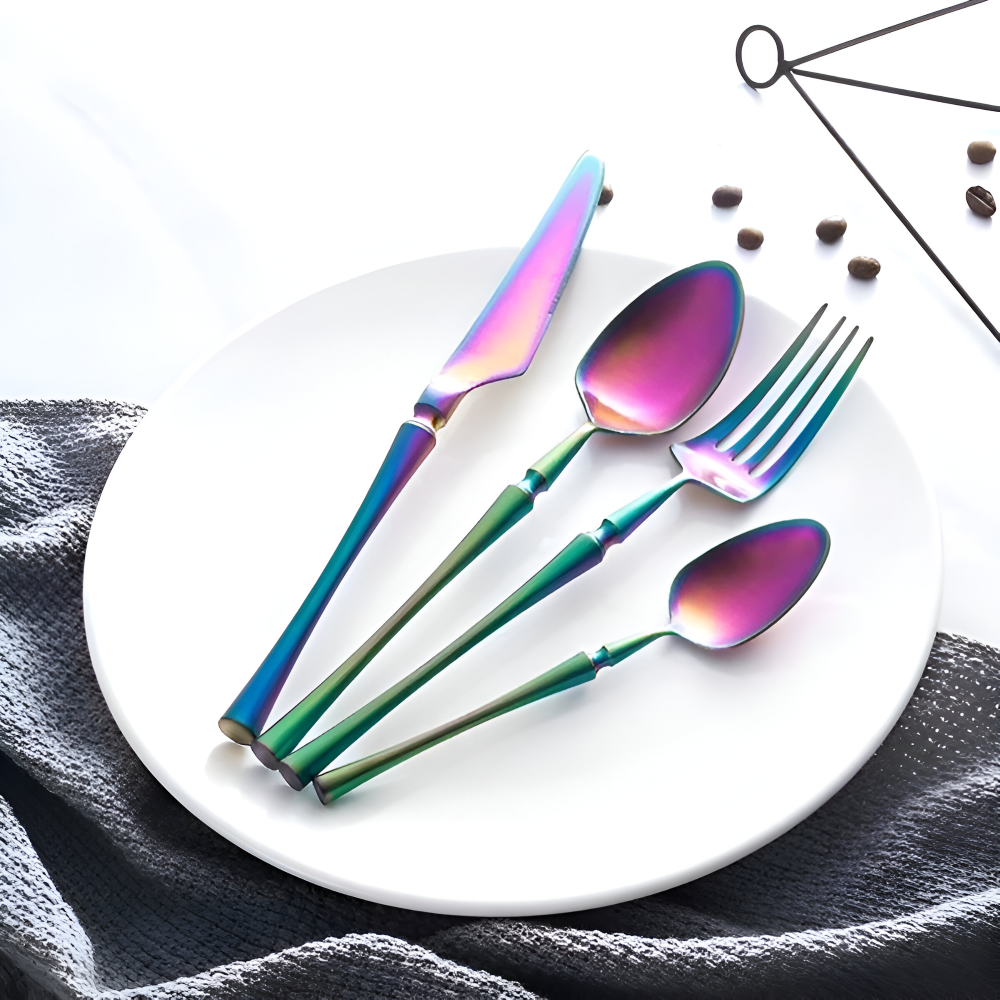 Aurevian – Black Cutlery Set 4 Or 16 Pieces With Golden Details