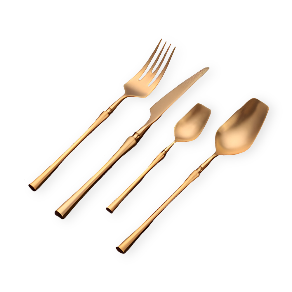 Aurevian – Black Cutlery Set 4 Or 16 Pieces With Golden Details