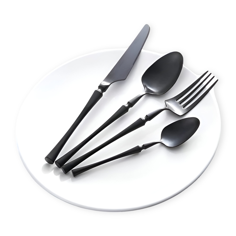 Aurevian – Black Cutlery Set 4 Or 16 Pieces With Golden Details