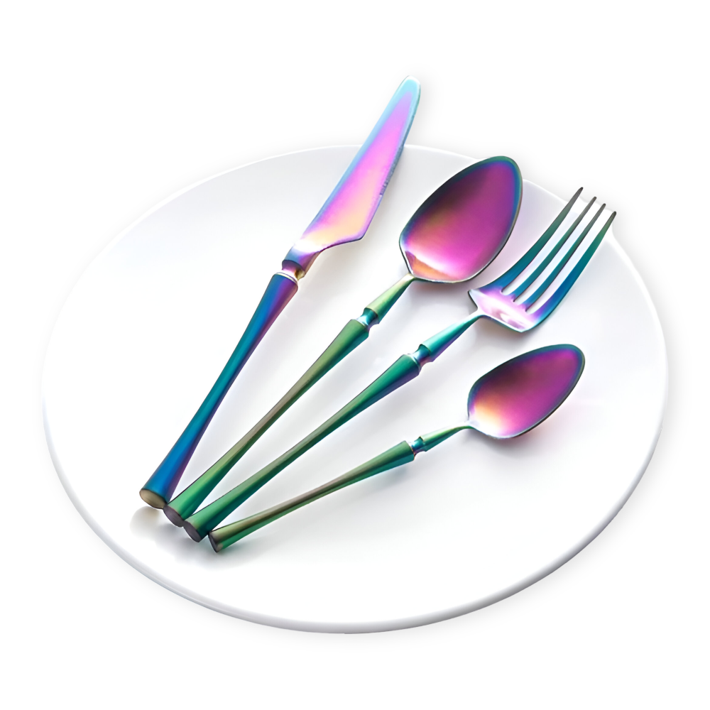Aurevian – Black Cutlery Set 4 Or 16 Pieces With Golden Details