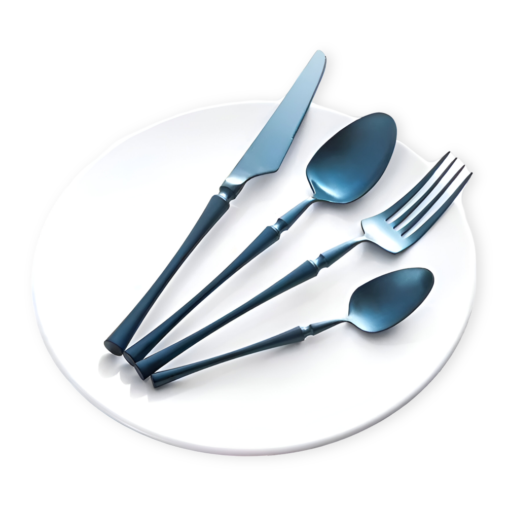 Aurevian – Black Cutlery Set 4 Or 16 Pieces With Golden Details
