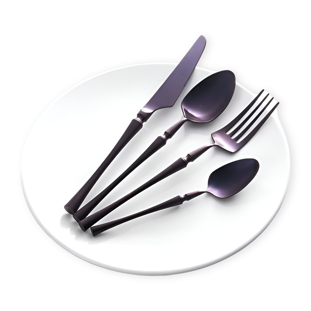 Aurevian – Black Cutlery Set 4 Or 16 Pieces With Golden Details