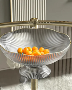 VéraLuxe: Ceramic Fruit Bowl with Ribbed Texture & Golden Edge – for Dining Table & Kitchen