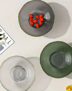 VéraLuxe: Ceramic Fruit Bowl with Ribbed Texture & Golden Edge – for Dining Table & Kitchen