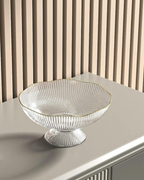 VéraLuxe: Ceramic Fruit Bowl with Ribbed Texture & Golden Edge – for Dining Table & Kitchen