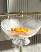 VéraLuxe: Ceramic Fruit Bowl with Ribbed Texture & Golden Edge – for Dining Table & Kitchen
