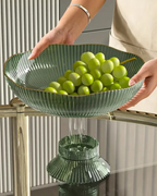 VéraLuxe: Ceramic Fruit Bowl with Ribbed Texture & Golden Edge – for Dining Table & Kitchen