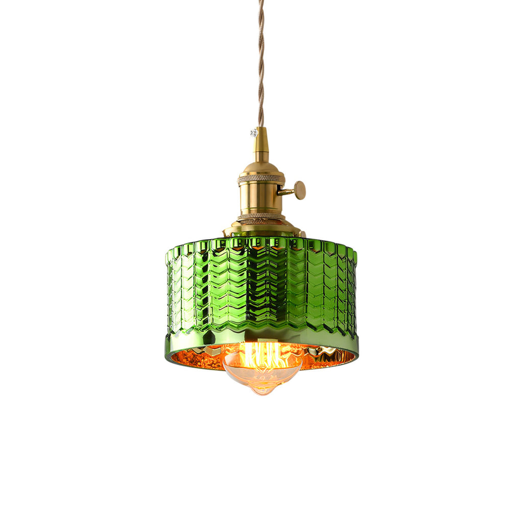 Emerald Scale-Textured Glass Pendant with Copper Trim