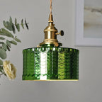 Emerald Scale-Textured Glass Pendant with Copper Trim