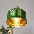 Emerald Scale-Textured Glass Pendant with Copper Trim