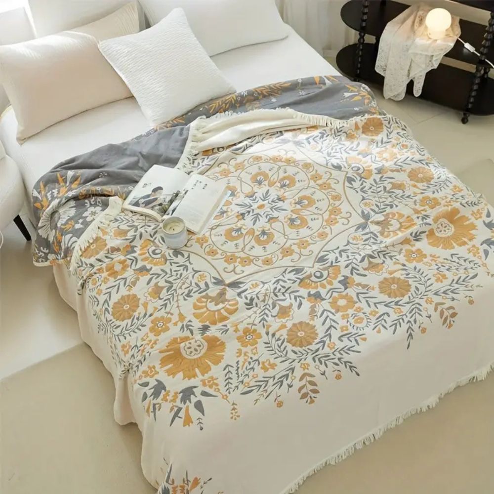 VersaillesBloom: Cozy Cotton Blanket with Floral Jacquard Look & Reversible Use – for Couch & Bedroom