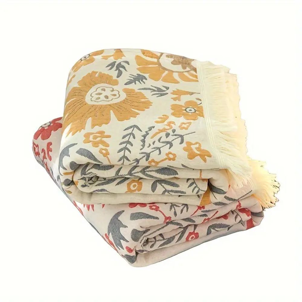 VersaillesBloom: Cozy Cotton Blanket with Floral Jacquard Look & Reversible Use – for Couch & Bedroom