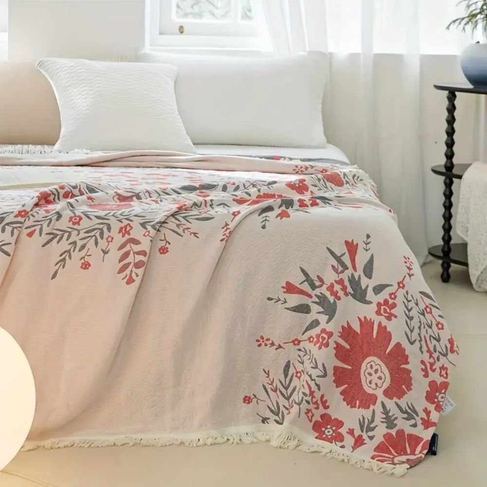 VersaillesBloom: Cozy Cotton Blanket with Floral Jacquard Look & Reversible Use – for Couch & Bedroom