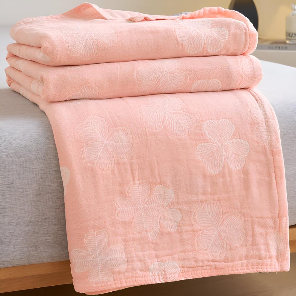 Four Leaf Clovers: Organic Cotton Blanket with 3-Layer Gauze Structure – for Bedroom & Living Room