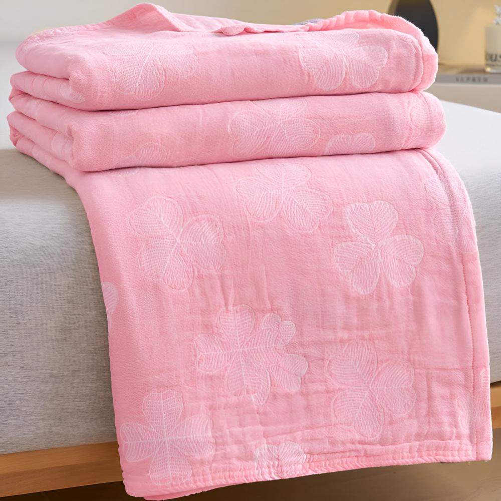 Four Leaf Clovers: Organic Cotton Blanket with 3-Layer Gauze Structure – for Bedroom & Living Room