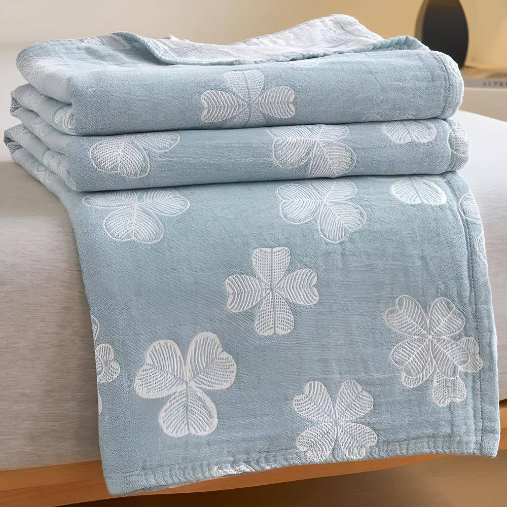Four Leaf Clovers: Organic Cotton Blanket with 3-Layer Gauze Structure – for Bedroom & Living Room