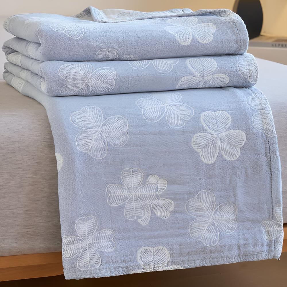 Four Leaf Clovers: Organic Cotton Blanket with 3-Layer Gauze Structure – for Bedroom & Living Room