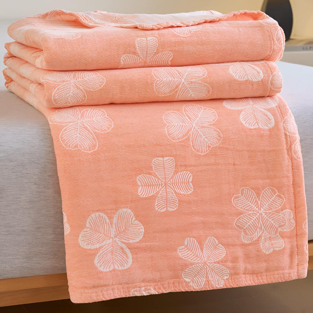 Four Leaf Clovers: Organic Cotton Blanket with 3-Layer Gauze Structure – for Bedroom & Living Room