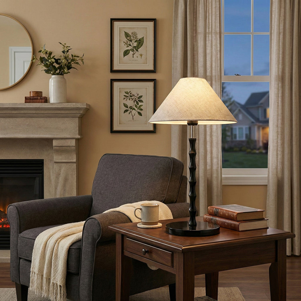 Bamboo-Joint Table Lamp with Fabric Shade