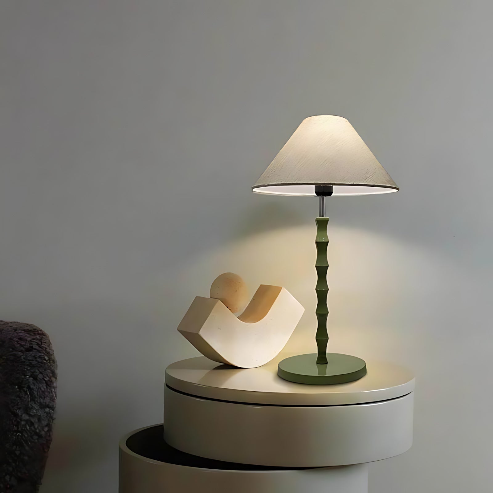 Bamboo-Joint Table Lamp with Fabric Shade
