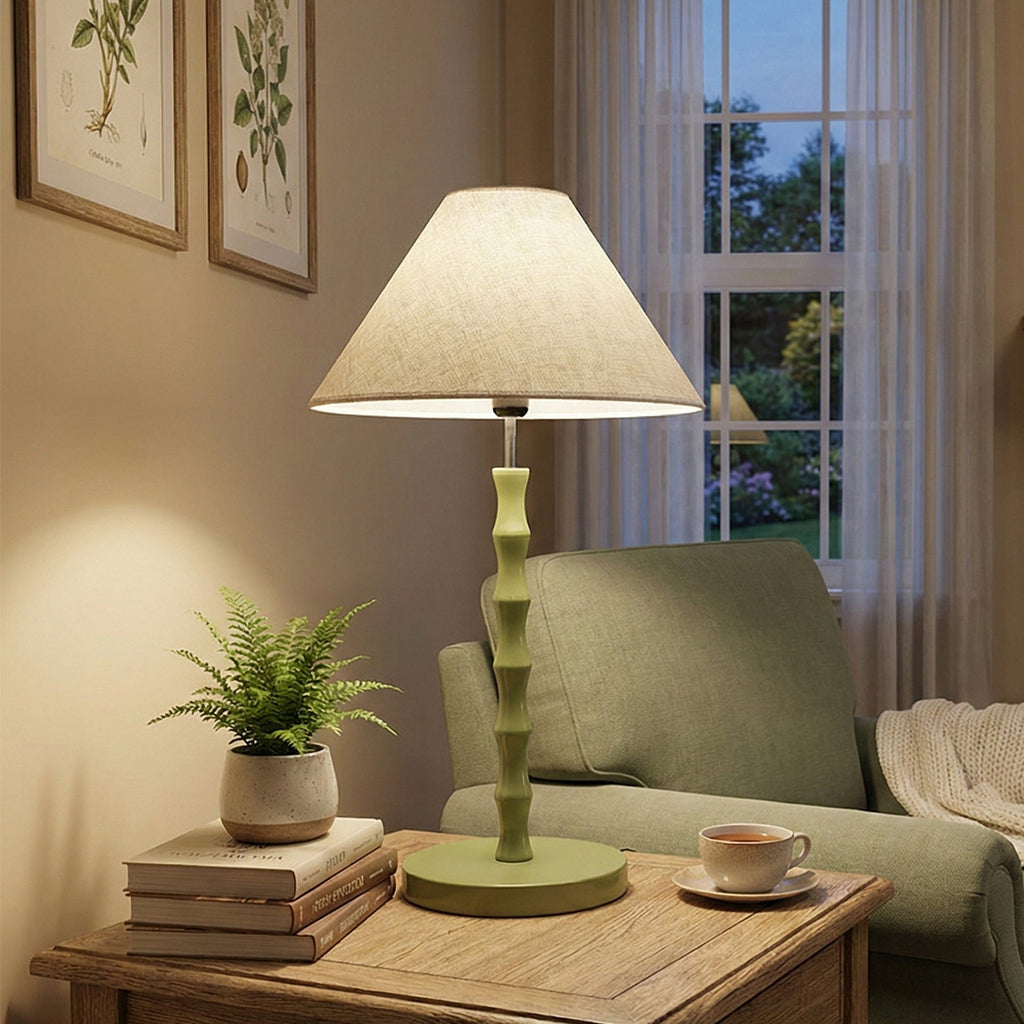 Bamboo-Joint Table Lamp with Fabric Shade