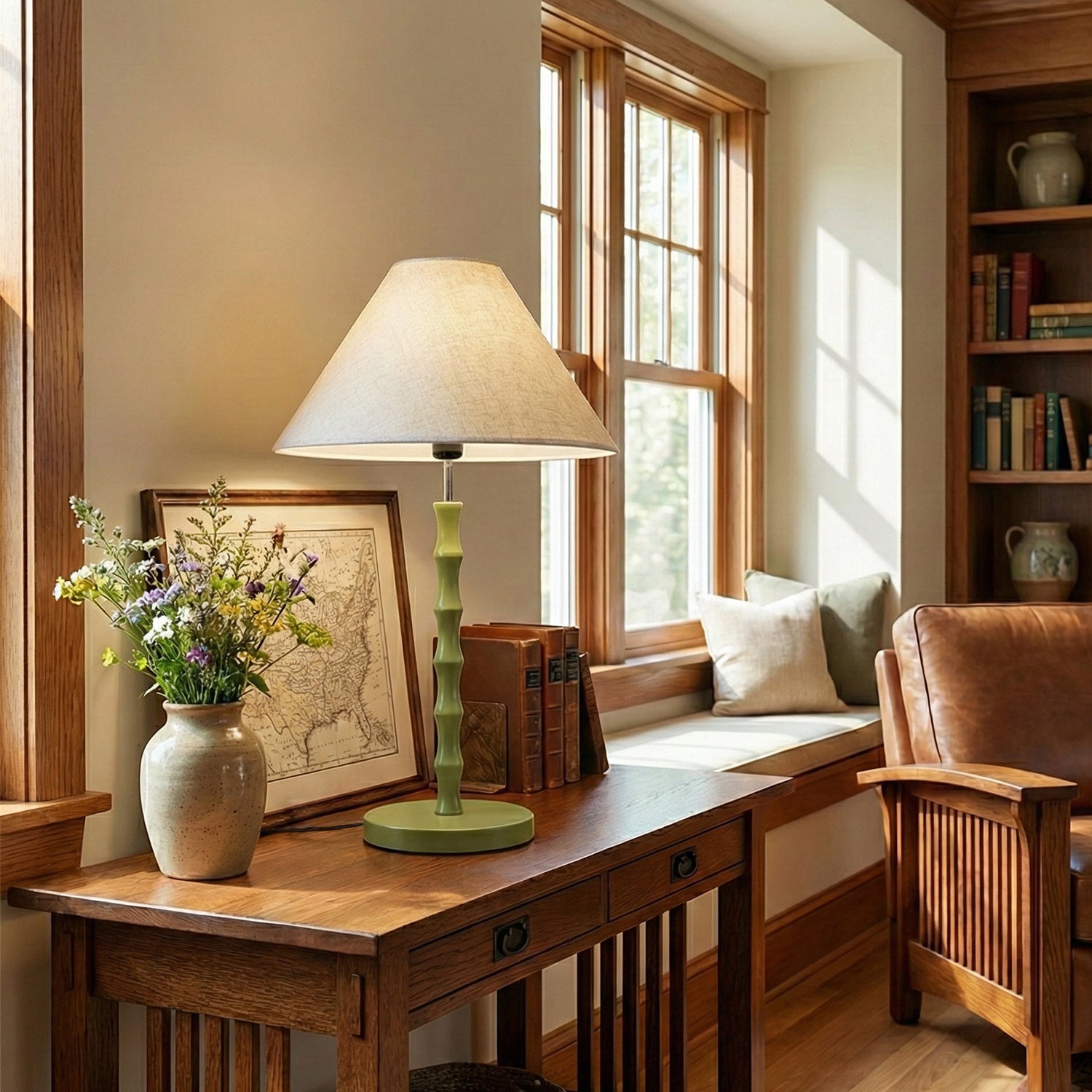 Bamboo-Joint Table Lamp with Fabric Shade