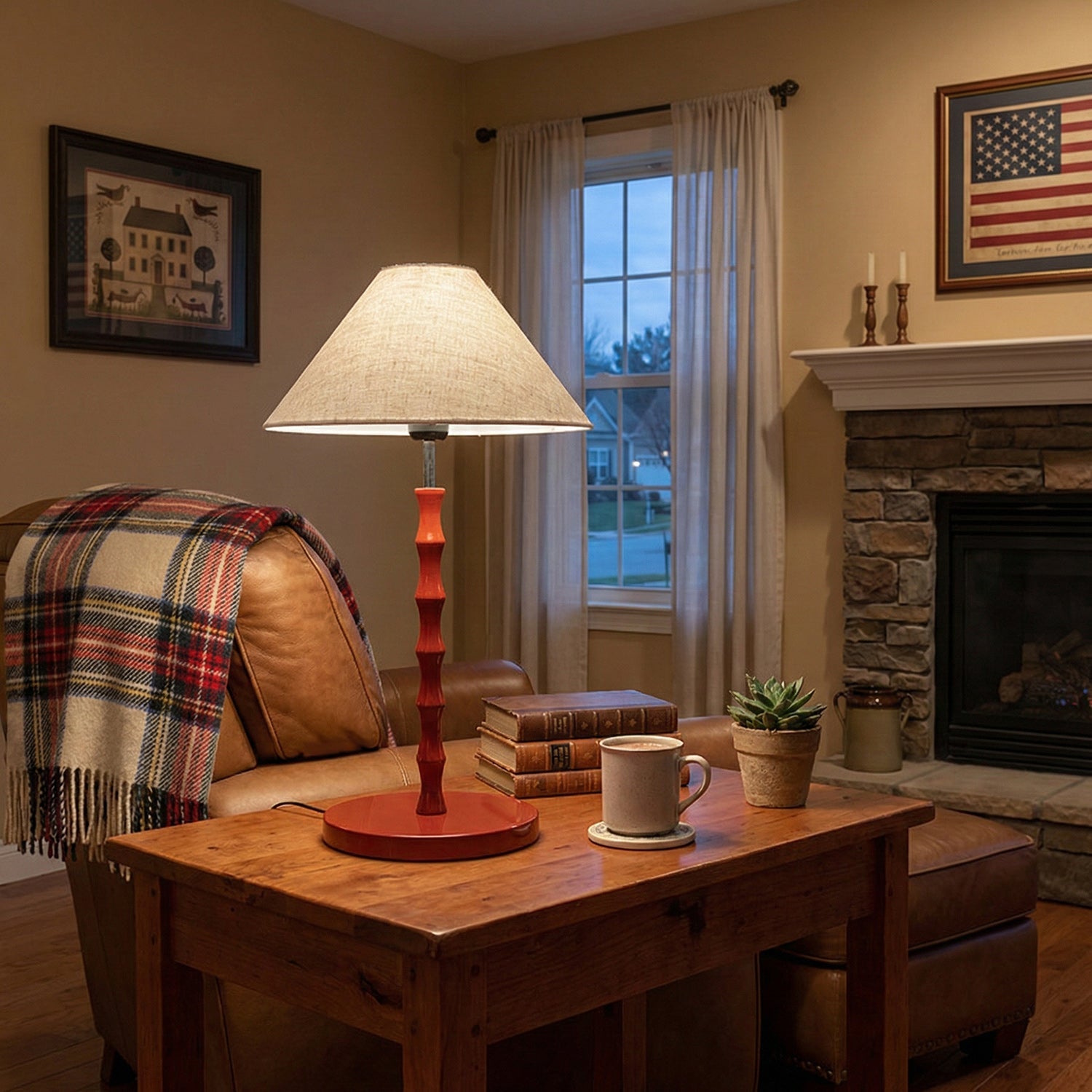 Bamboo-Joint Table Lamp with Fabric Shade