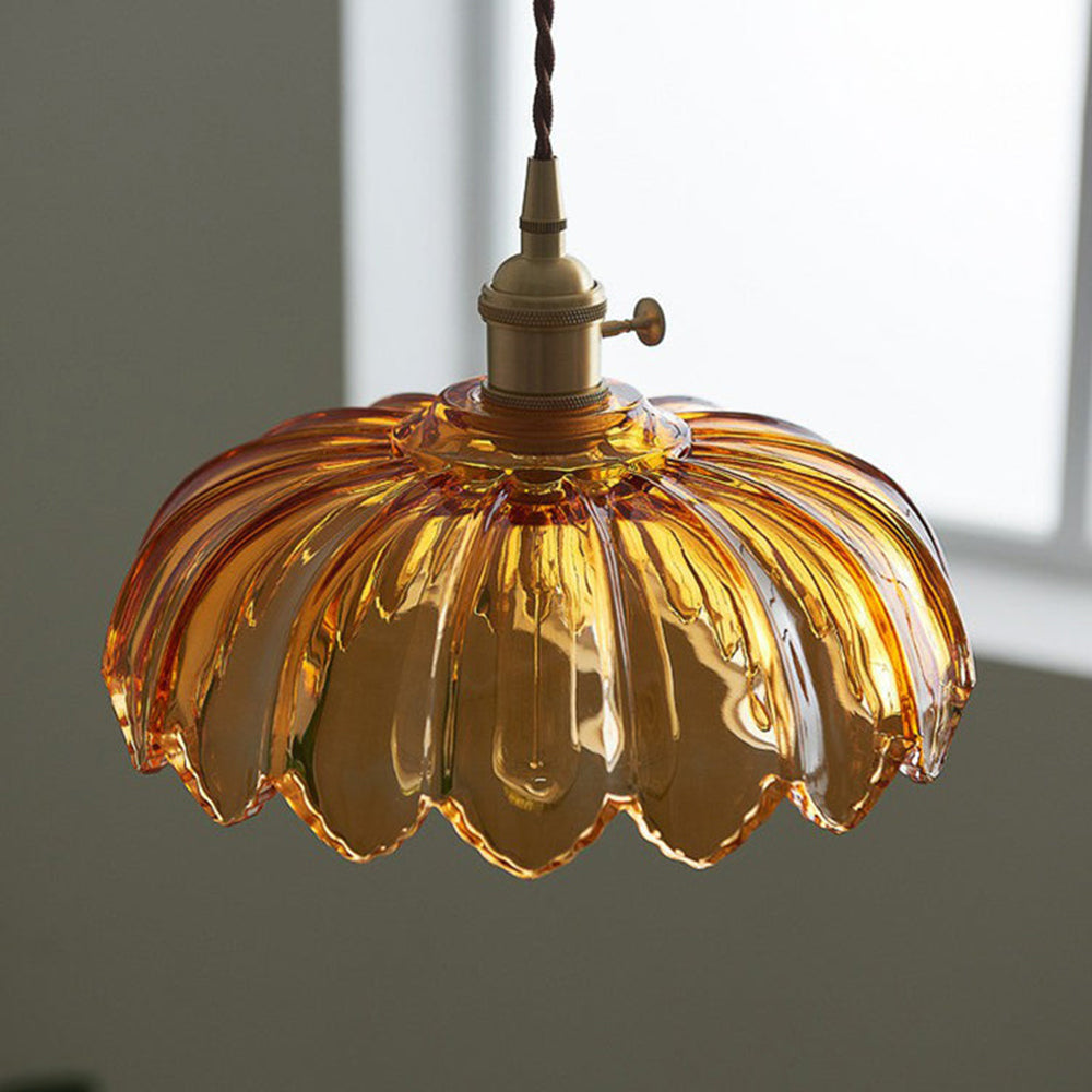 VintaBloom: Retro Pendant Light Flower – Glass Hanging Lamp with Romantic Light Play
