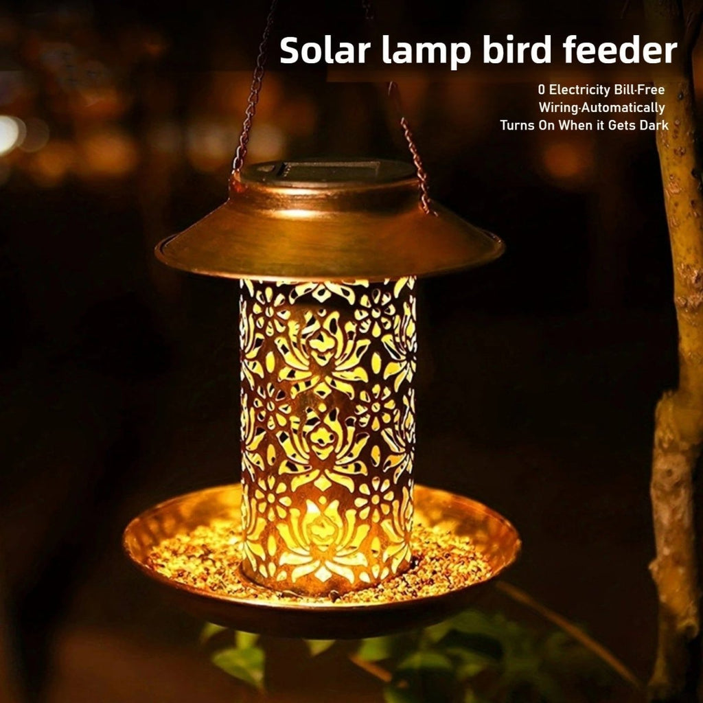 Vintage Cylindrical Solar LED Bird Feeder Pendant Light 1-Light