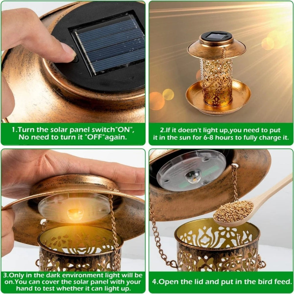 Vintage Cylindrical Solar LED Bird Feeder Pendant Light 1-Light