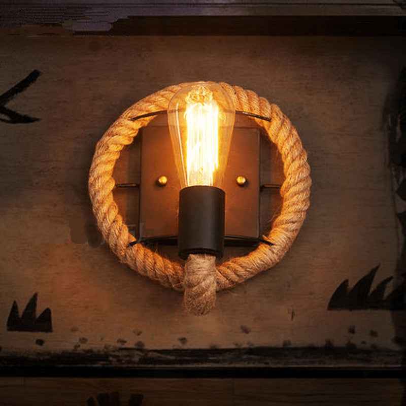 Retro Hemp Rope 1-Light Wall Sconce Lamp - Dual Design Options