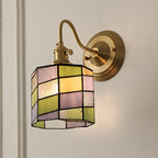 Vintage Tiffany Glass Brass Wall Sconce Lamp 1-Light