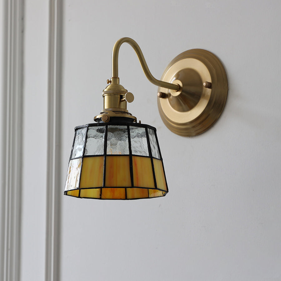 Vintage Tiffany Glass Brass Wall Sconce Lamp 1-Light