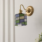Vintage Tiffany Glass Brass Wall Sconce Lamp 1-Light