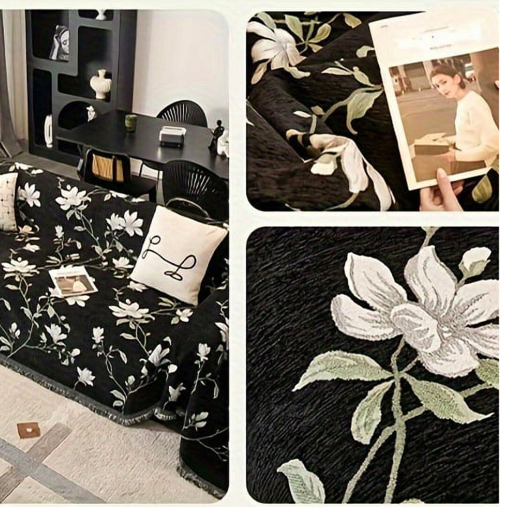 VintageBlüte: Decorative Sofa Cover with Floral Pattern & Elegant Fringes – for Couch & Living Room