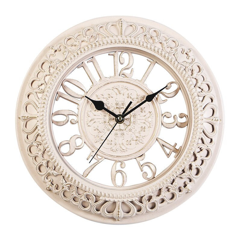 Vintage Indoor Wall Clock with Ornate Resin Frame Quartz Movement
