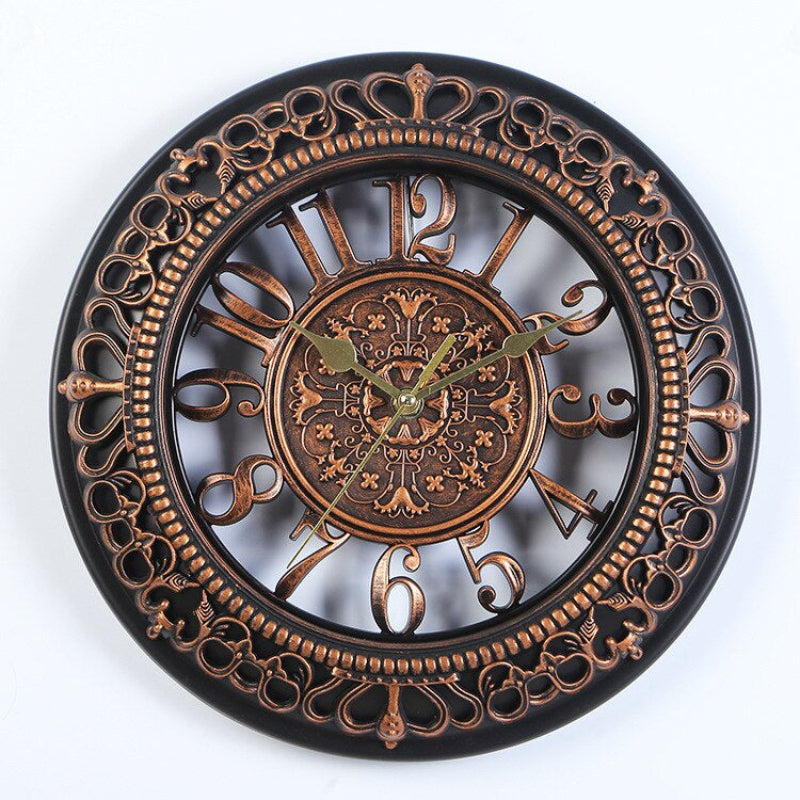 Vintage Indoor Wall Clock with Ornate Resin Frame Quartz Movement