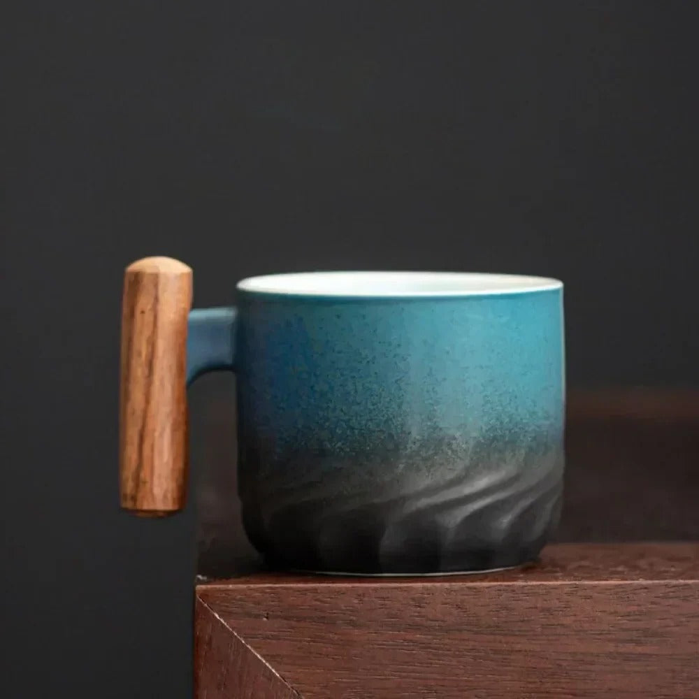 Espresso Cup 80ml Ceramic Wooden Handle Vintage Style