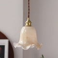 Vintage Brass Flower-Shaped Glass Pendant Light