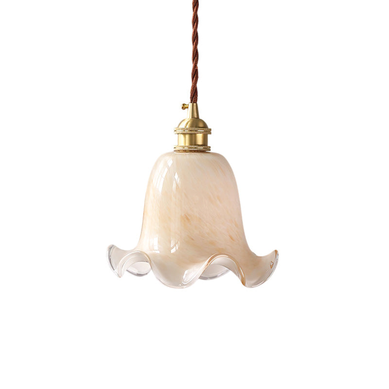 Vintage Brass Flower-Shaped Glass Pendant Light