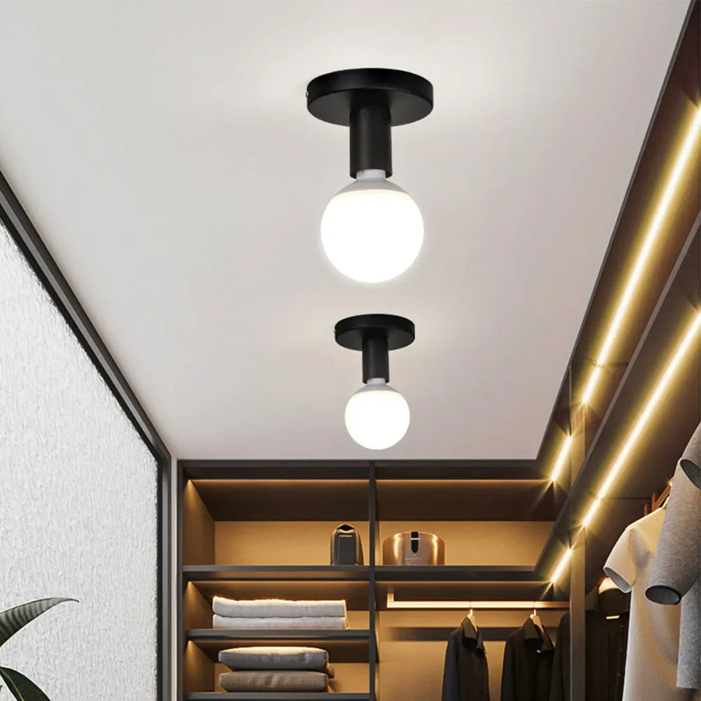 Flush Mount Ceiling Light, Metal, 220V, Exposed Bulb