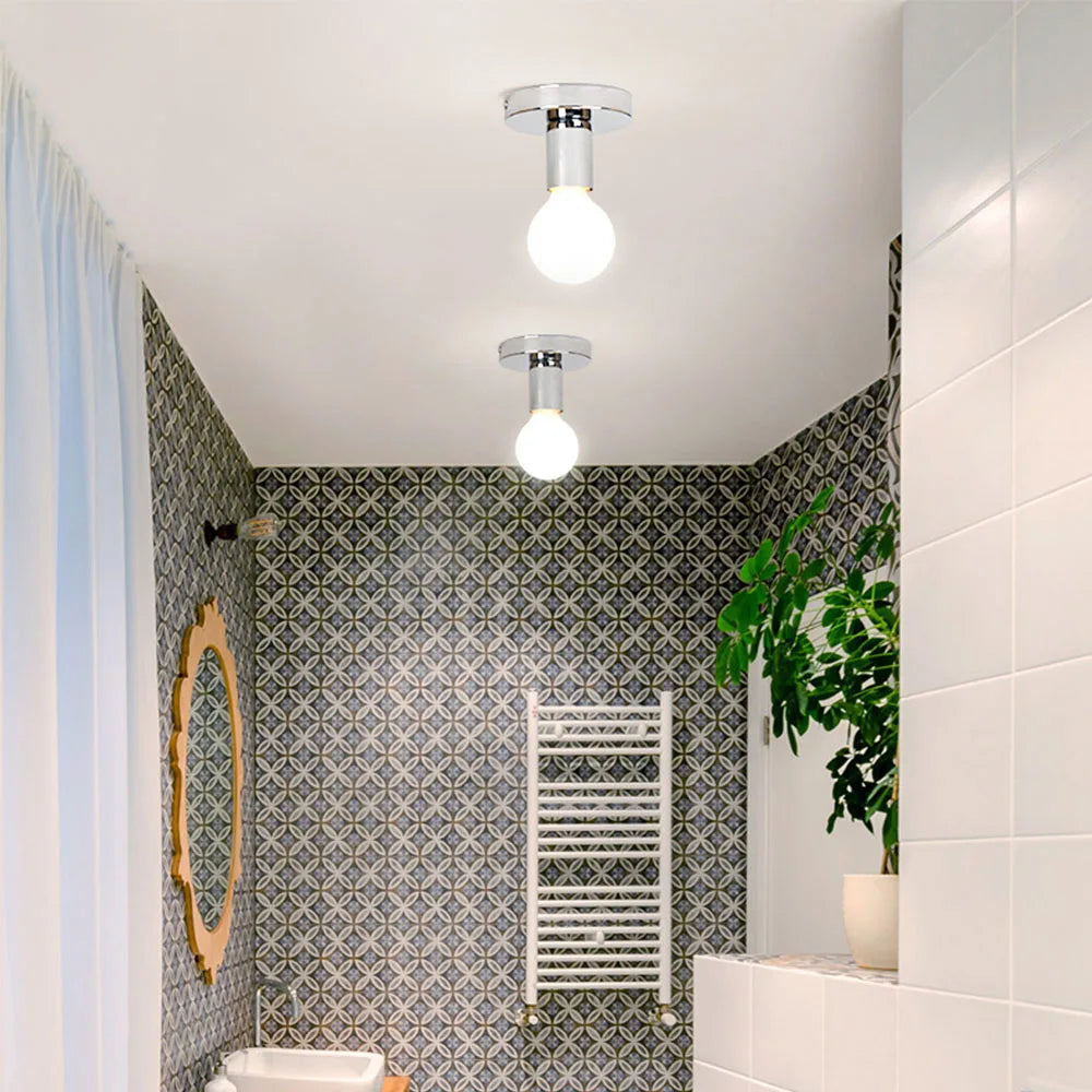 Flush Mount Ceiling Light, Metal, 220V, Exposed Bulb