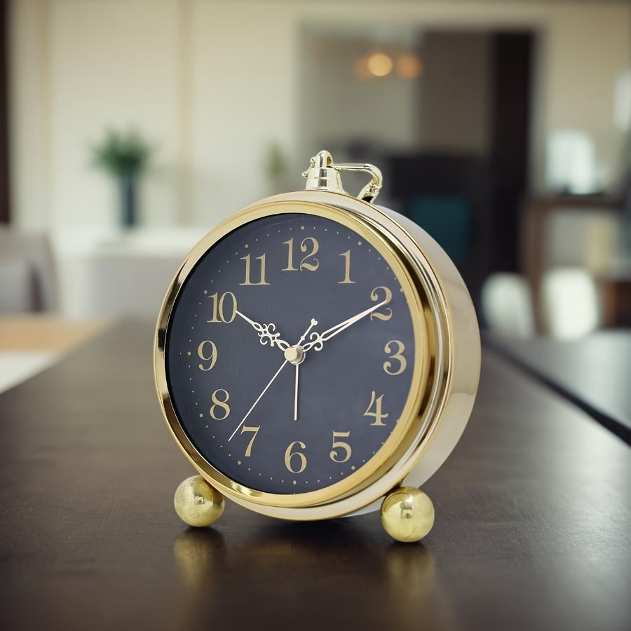 Retro Alarm Clock Galvanized Metal Analog Display Decorative Table Clock