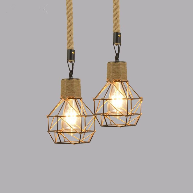 Pendant Light Vintage Rope Cage Ceiling Mounted E26 E27 Socket