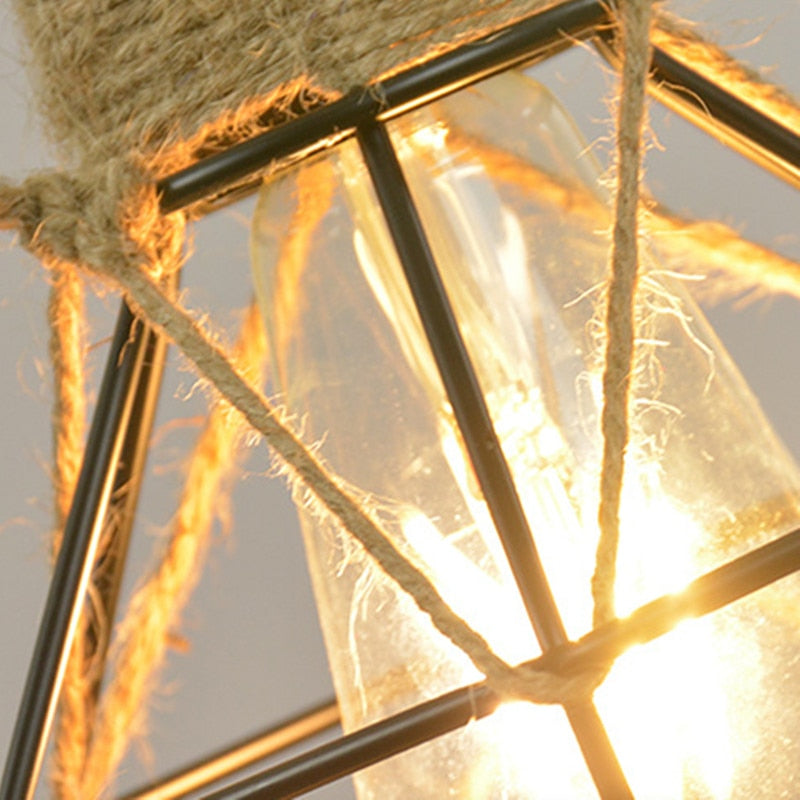 Pendant Light Vintage Rope Cage Ceiling Mounted E26 E27 Socket