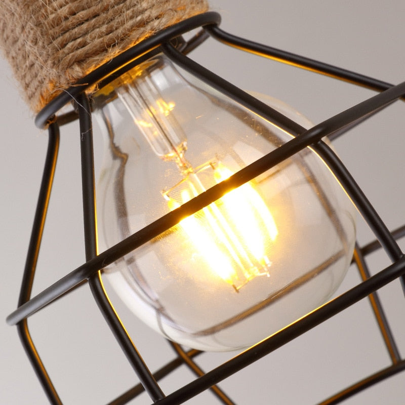 Pendant Light Vintage Rope Cage Ceiling Mounted E26 E27 Socket