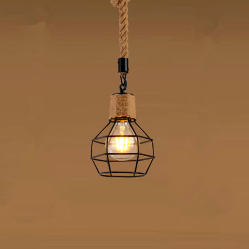 Pendant Light Vintage Rope Cage Ceiling Mounted E26 E27 Socket