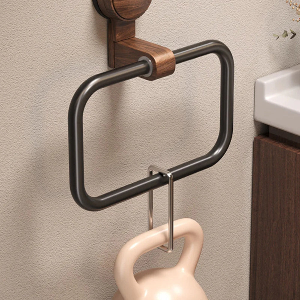 Hand Towel Holder, Wood Aluminum Construction, Suction Mount, Wall Mounted