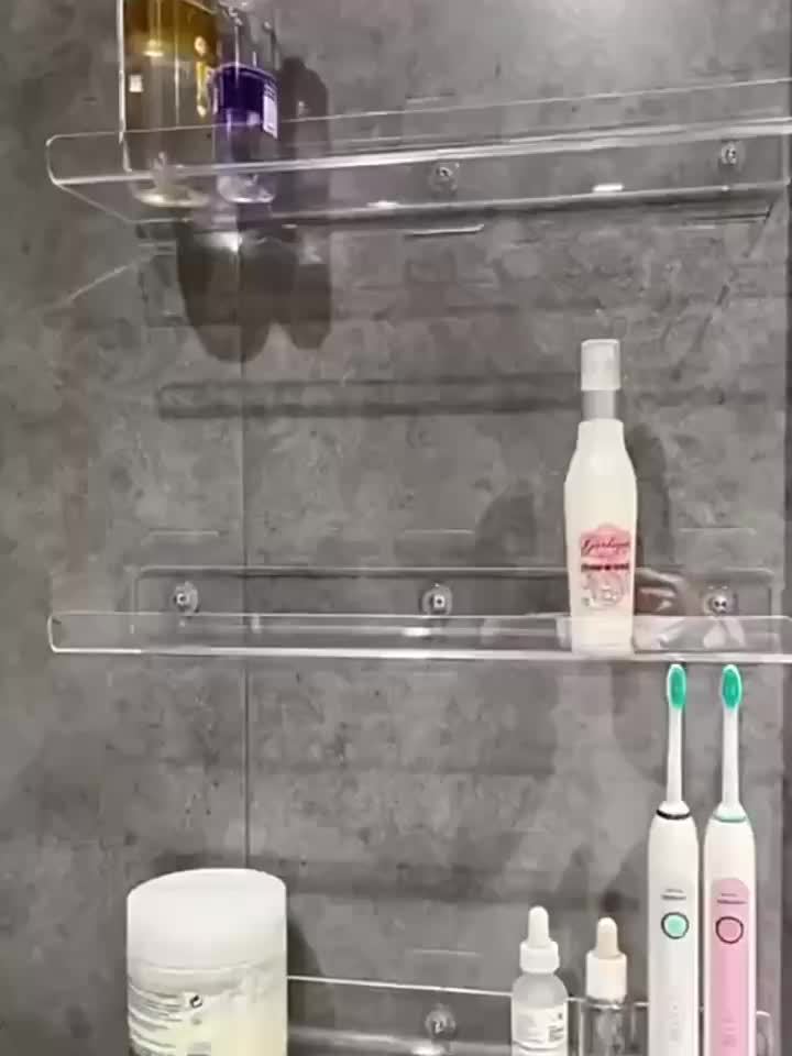 VinylEcke: Wall Shelf Bathroom – robust, transparent vinyl shelf, multifunctional & freestanding without drilling for personal care products